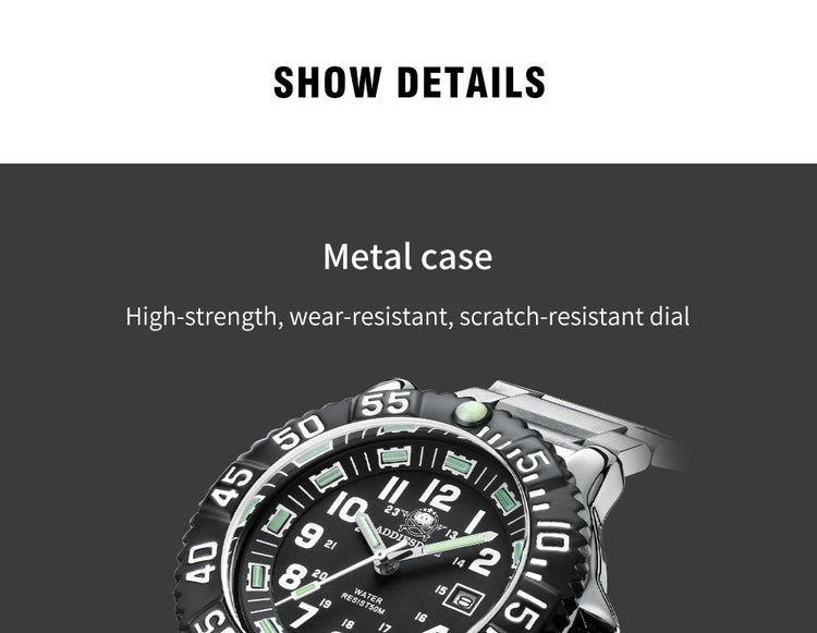 ADDIESDIVE 44mm Men's  Wrist Watch 50m Water Resistant Large Luminous Dial Date Display Stainless Steel Men's Quartz Watch