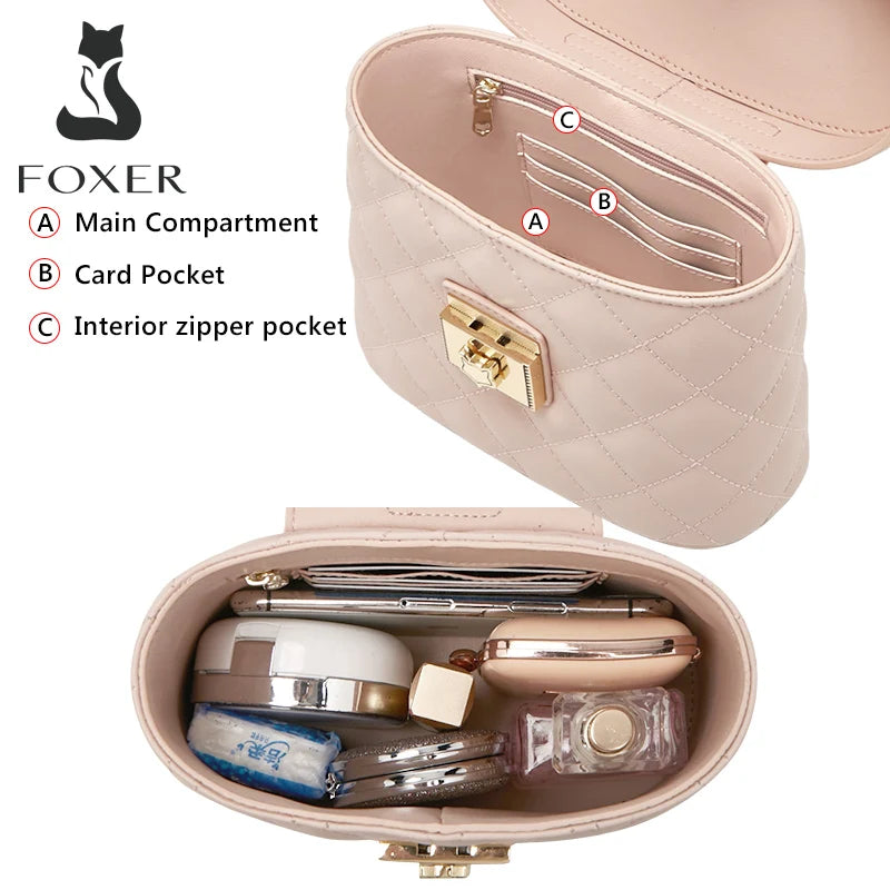FOXER Split Leather Women's Box Mini Handbag Fashion Brand Crossbody Shoulder Bag Lady Messenger Bag Elegant Small Tote
