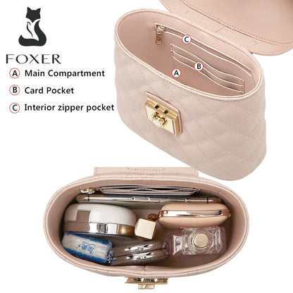 FOXER Split Leather Women's Box Mini Handbag Fashion Brand Crossbody Shoulder Bag Lady Messenger Bag Elegant Small Tote