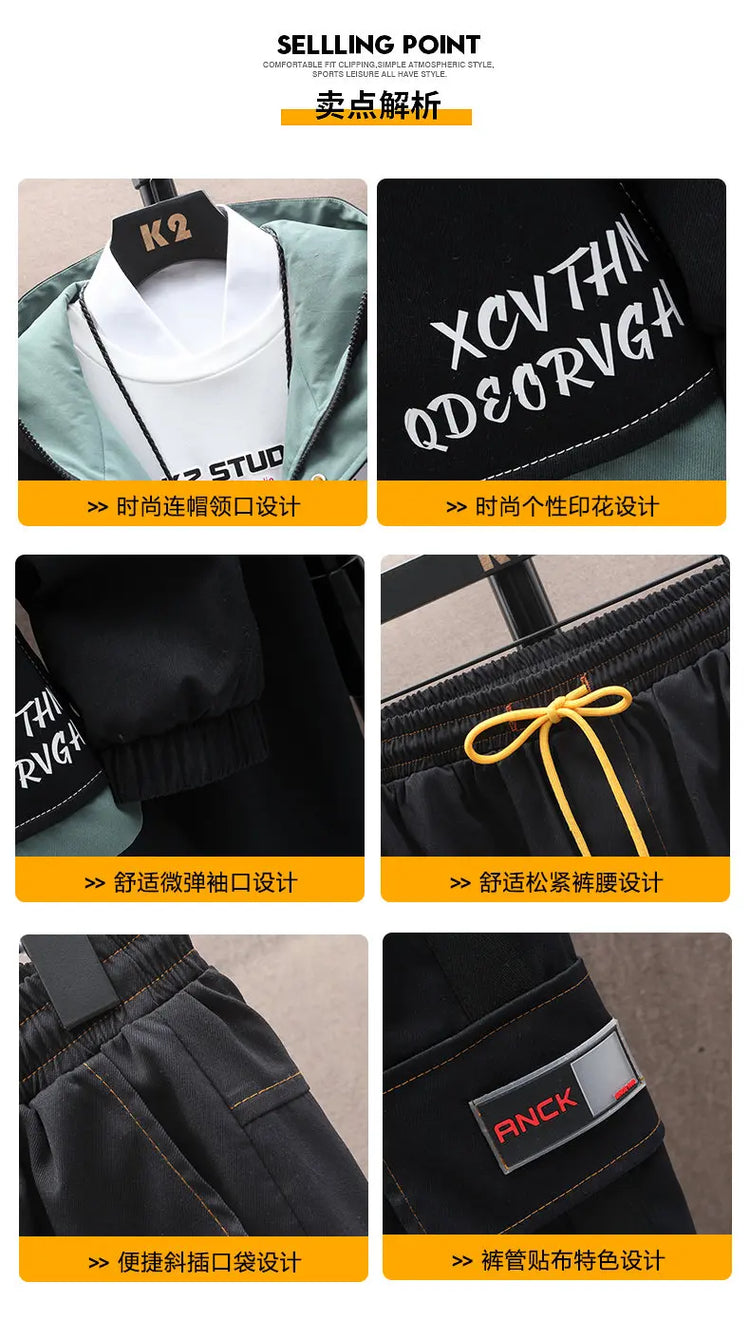 Casual Two-Piece Men's Sets 2026 Spring Autumn Loose Coats & Pant Tracksuits Outdoor Windproof Hooded Jacket And Jogger Clothing