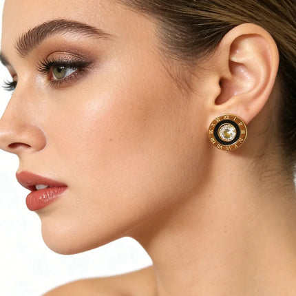 Orecchini a bottone con numeri romani in acciaio inossidabile 316, rotondi, brillanti, con zirconi AAA, diametro 12 mm, per donna, gioielli di marca di alta qualità platinumshop