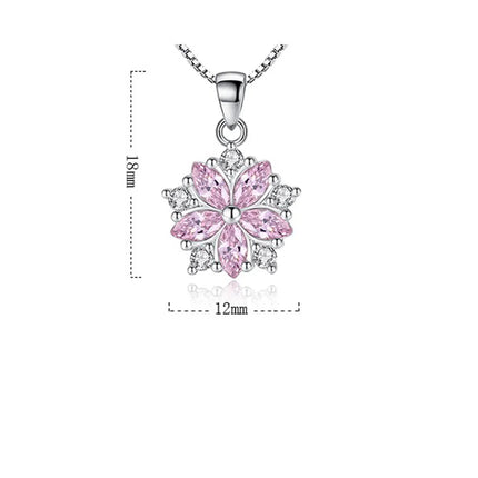 925 Sterling Silver Pink Crystal Flower Pendant Chain Necklace For Women Elegant Luxury Quality Jewelry Accessories Jewellery PlatiNum