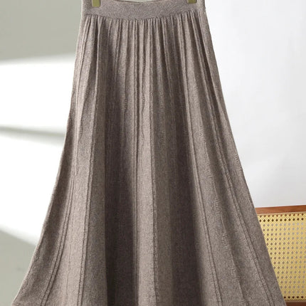 TLOML New Women's 100% Merino Wool Knitwear Wool Skirt Autumn Winter Long Pleated Skirt Grace Soft Warm Comfy Chic Dress Skirt PlatiNum