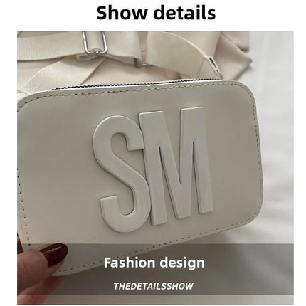Chic SM Letter Camera Bags, Stylish Women’s Crossbody Small Square Purses with Wide Patterned Straps, Perfect for Daily Casual PlatiNum