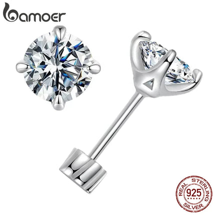 BAMOER Classic Moissanite Earrings, 925 Silver Brilliant 4 Prongs Round Cut Lab Created Diamond Wedding Engagement Earrings PlatiNum