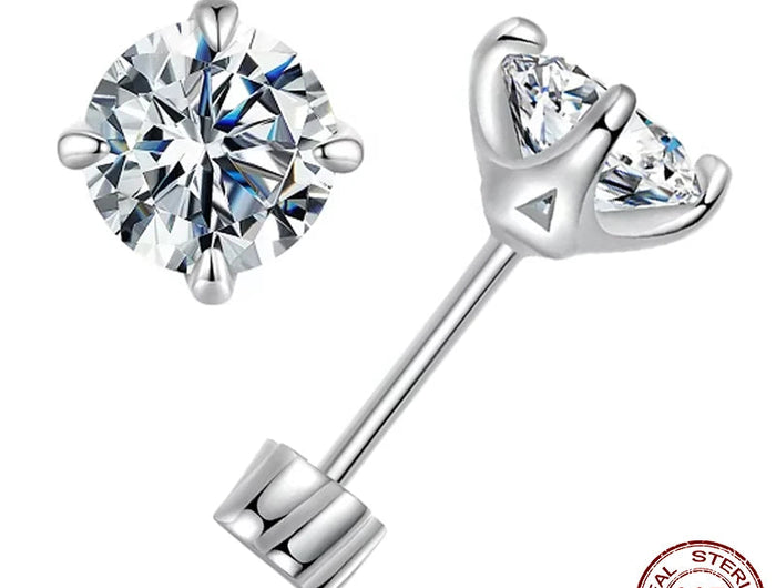BAMOER Classic Moissanite Earrings, 925 Silver Brilliant 4 Prongs Round Cut Lab Created Diamond Wedding Engagement Earrings PlatiNum
