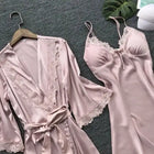 2PCS Pigiama di pizzo femminile Set Satin Home Pyjamamas Abito di pizzo Abito da notte con scollo a