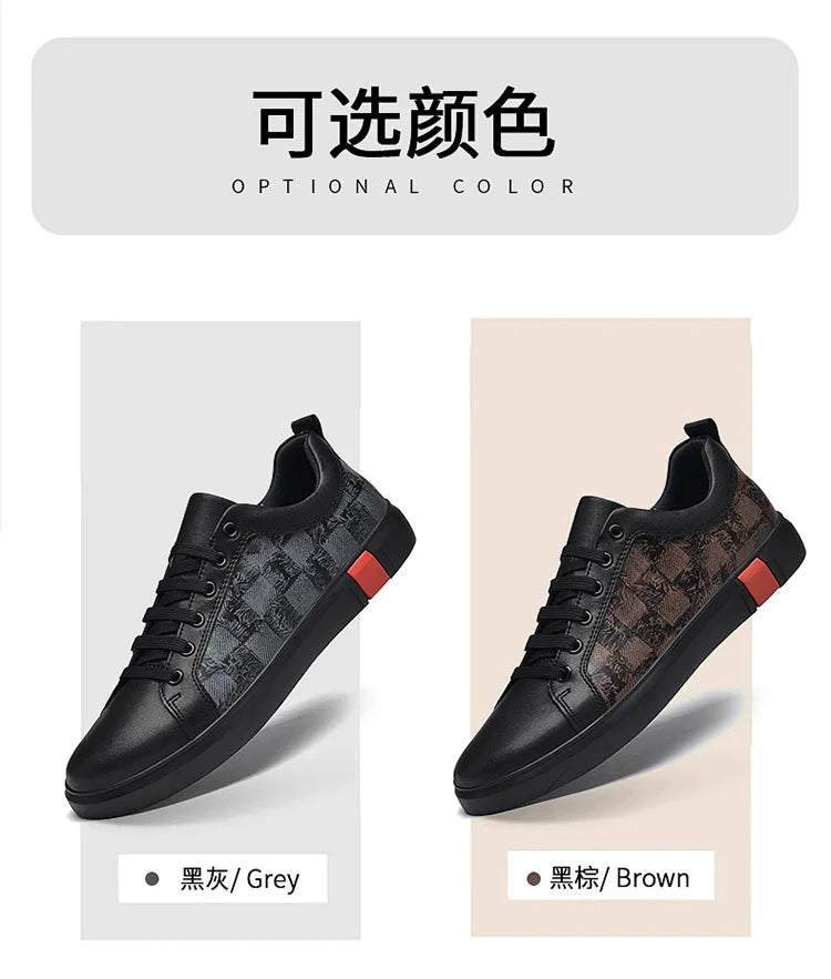 Europe New Shoes for Men Genuine Leather Casual Shoes Cool Black Flat Skateboard Shoes Street Fashion Sneakers