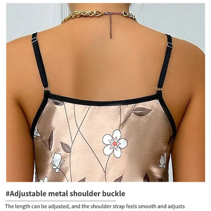 Women's Nightwear Summer Floral Print Satin Nightgown Casual Sleeveless Backless Nightdress Sexy Nightwear Home Clothes