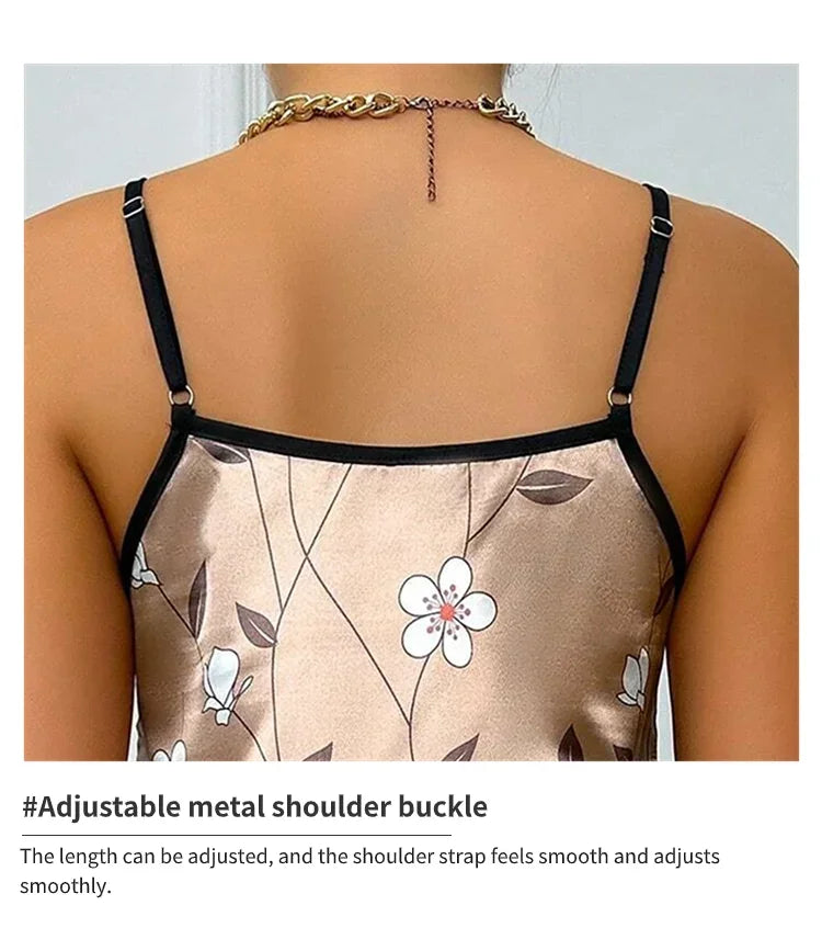 Indumenti da notte da donna Camicia da notte estiva in raso con stampa floreale Camicia da notte casual senza maniche senza schienale Camicia da notte sexy Abiti per la casa