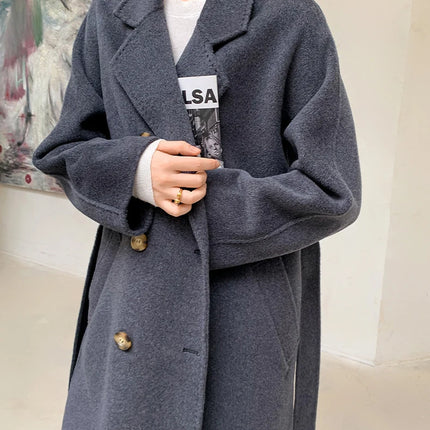 Ladies' 100% Cashmere Thick Double-Sided Extended Coat, Classic, Versatile and Fashionable for Business and Leisure