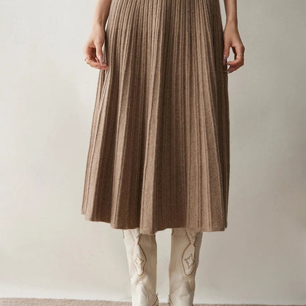 Chic Women's Cashmere Pleated A-line Skirt Autumn Winter 100% Cashmere Knitted Colorful Dots Decoration Elastic Waist Soft Dress PlatiNum