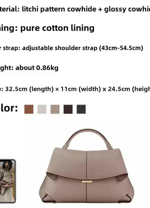 Borsa da donna di lusso in vera pelle, borsa da pendolare pratica di alta gamma, design elegante con pieghe, borsa quotidiana di grande capacità