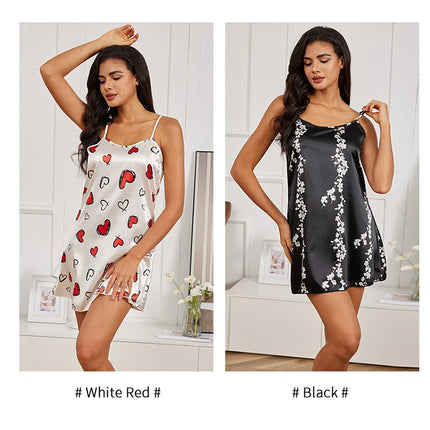 Indumenti da notte sexy per le donne Lingerie in raso Chemise Slip Camicia da notte Abito corto Camicia da notte Babydoll Pigiama Stampa Homewear Pijama