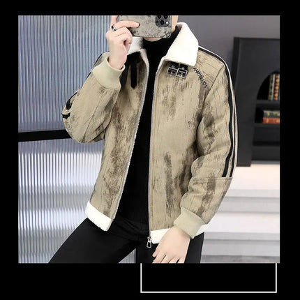 2024 Winter Woolen Motorcycle Jacket Men Thickened Velvet Casual Business Wool Blends Coat Hip Hop Social Streetwear Overcoat