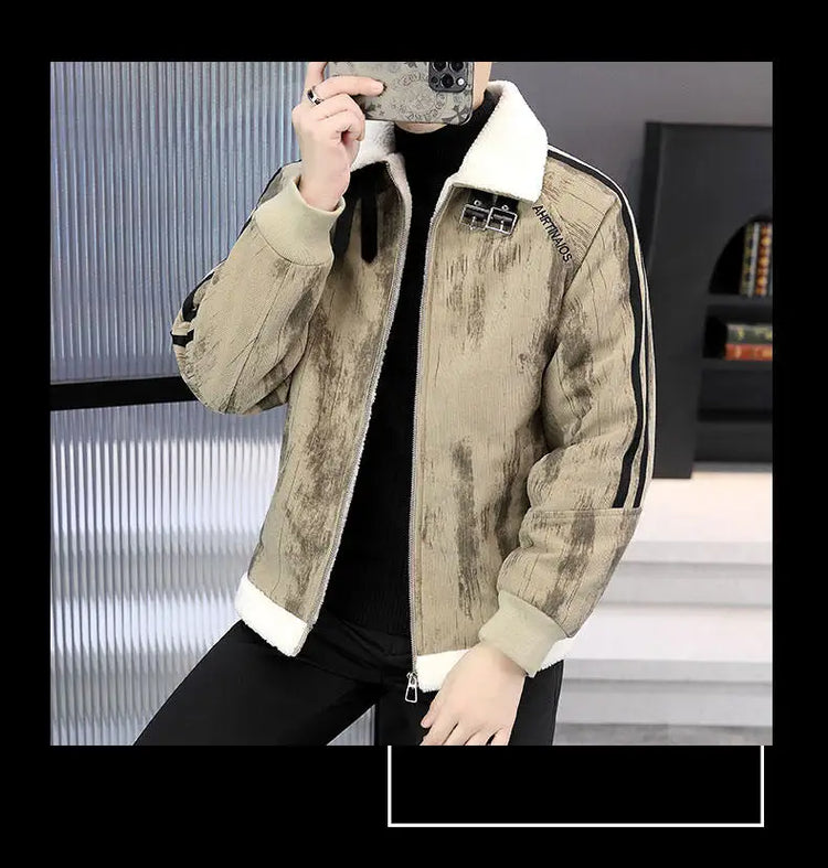 2024 Winter Woolen Motorcycle Jacket Men Thickened Velvet Casual Business Wool Blends Coat Hip Hop Social Streetwear Overcoat
