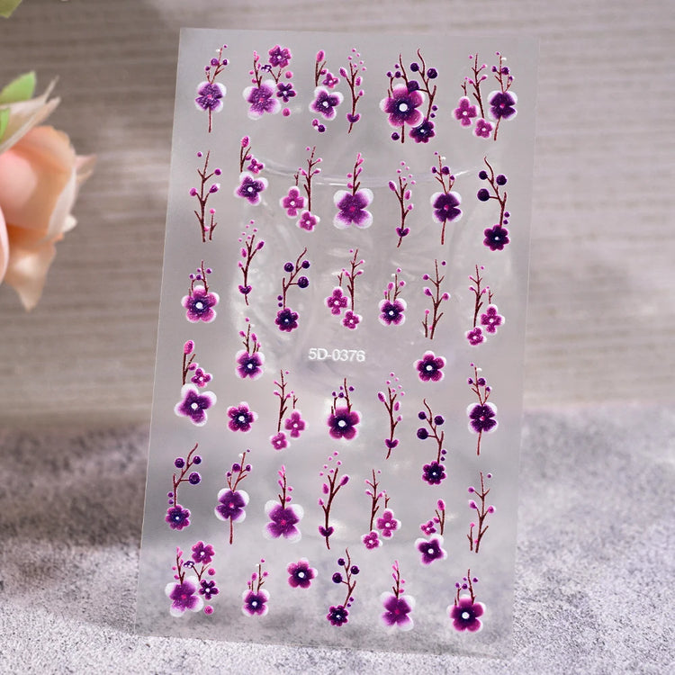 1Pcs 5D Jelly White Lily Red Strawberry Nail Art Sticker Peony Rose Camellia Embossed Nails Decals Delicate Nail Art Decorations