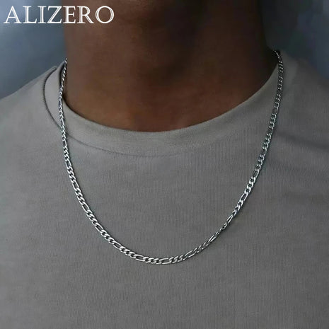 ALIZERO 40-75cm 925 Silver 4mm Figaro Chain Necklace for Women Men Long Necklace Hip Hop Jewelry Gift PlatiNum