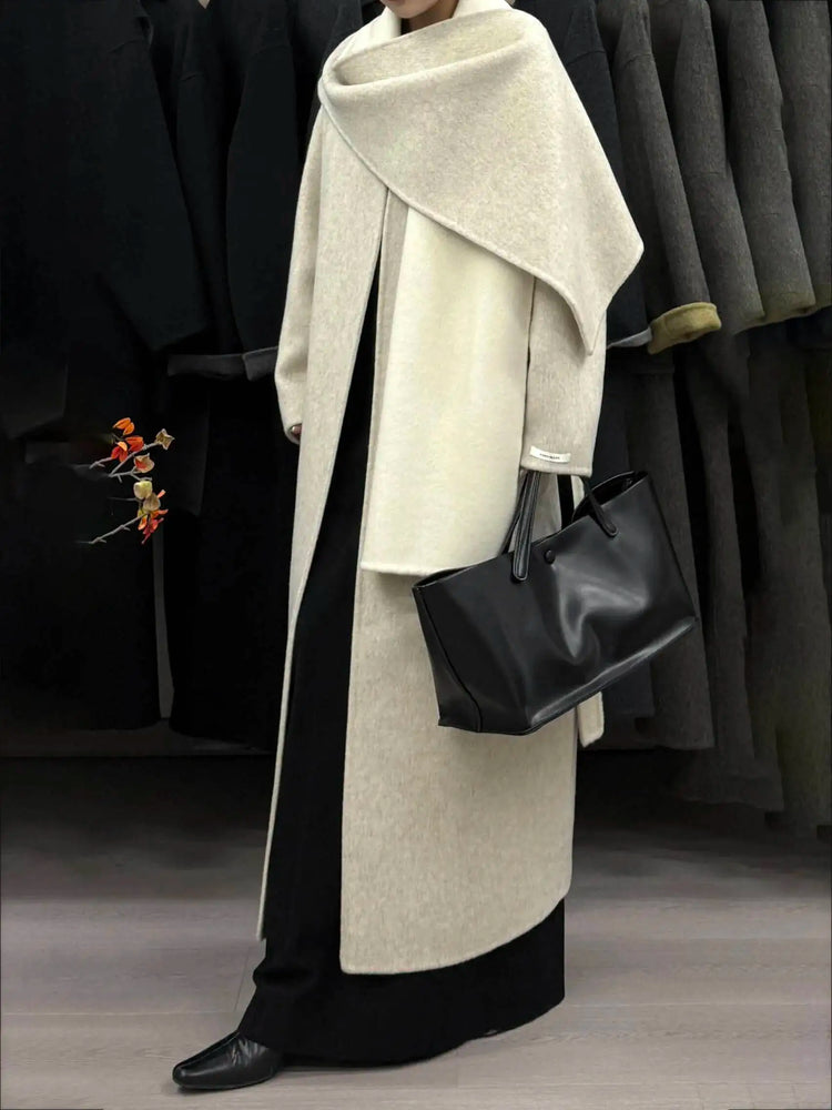 DFDG Woman's Cowl-neck Pure Color Versatile Patchwork Two-color Design 2025 Spring New Style Loose High-quality Long Coat