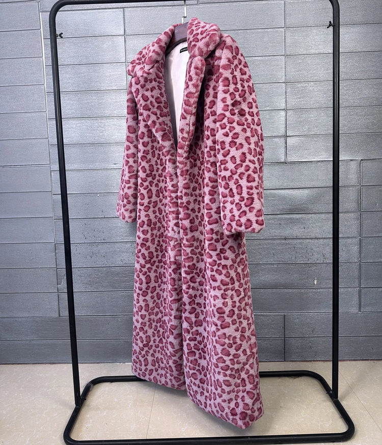 ZADORIN Elegant 130cm Long Furry Faux Rabbit Fur Coat Woman Y2K Clothes Leopard Lapel Faux Fur Jacket Woman Winter Fur Faux Coat