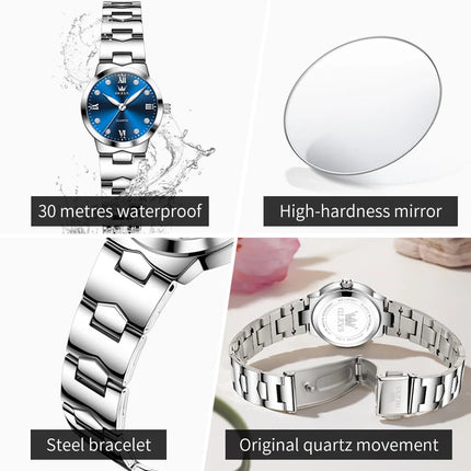 OLEVS Orologio da donna Elegante orologio al quarzo alla moda in acciaio inossidabile impermeabile luminoso da donna con confezione regalo Reloj 3735 platinumshop