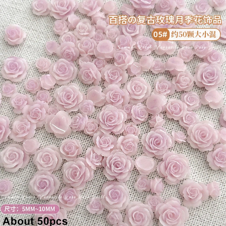 Delicate Dark Red Brown White Rose Flower Leaf Lily Tender Camellia Nail Charms Art Resin Decorations Manicure Tools Accessories