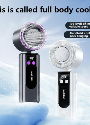 Ventilatore Portatile USB a 199 Velocità con Display Digitale, Grande Turbina Eolica, Mini Ventilatore Rinfrescante