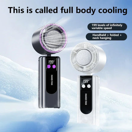 Ventilatore Portatile USB a 199 Velocità con Display Digitale, Grande Turbina Eolica, Mini Ventilatore Rinfrescante