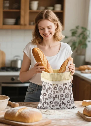 Borsa per Pane in Cotone Riutilizzabile con Chiusura a Fibbia, 2 Pezzi, 43x33cm, Tessuto Traspirante per Cucina e Viaggi