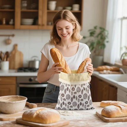 Borsa per Pane in Cotone Riutilizzabile con Chiusura a Fibbia, 2 Pezzi, 43x33cm, Tessuto Traspirante per Cucina e Viaggi