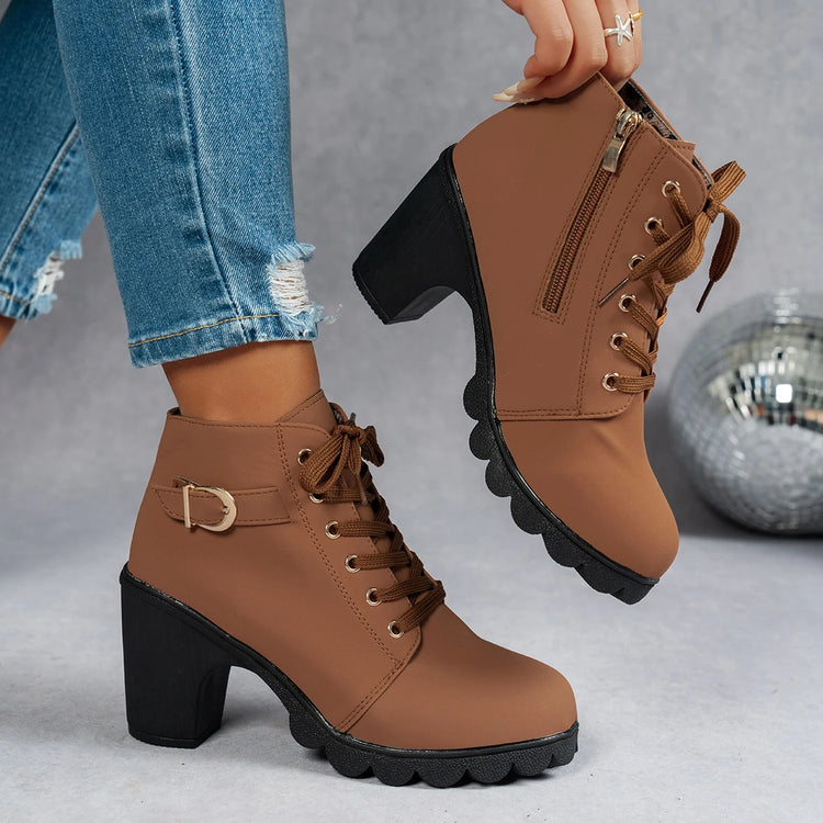 New Spring Winter Fashionable Versatile Women Boots Lace-up Fashionable Versatile Ladies Shoes Comfortable High Heels Boots