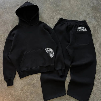 2026 Trendy High Street Retro Casual Streetwear Men's Sports Suit Y2K Harajuku Embroidered Hoodie men Hip-hop Loose Sweatpants PlatiNum