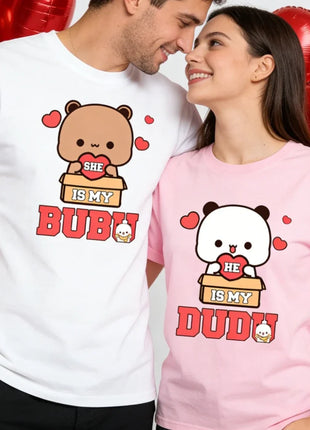 Bubu Dudu Felpa per coppia abbinata Simpatico regalo di anniversario Abbigliamento Uomo Donna Vita quotidiana Maglietta casual in cotone Coppia Orso Tee