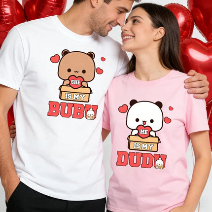 Bubu Dudu Felpa per coppia abbinata Simpatico regalo di anniversario Abbigliamento Uomo Donna Vita quotidiana Maglietta casual in cotone Coppia Orso Tee