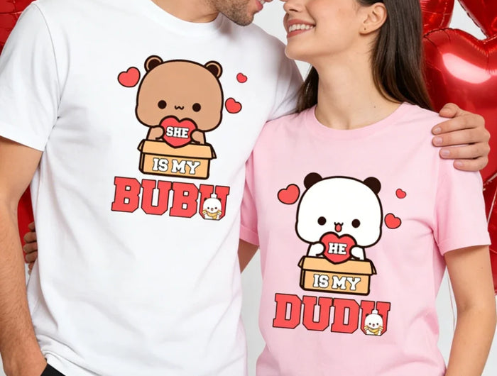 Bubu Dudu Felpa per coppia abbinata Simpatico regalo di anniversario Abbigliamento Uomo Donna Vita quotidiana Maglietta casual in cotone Coppia Orso Tee