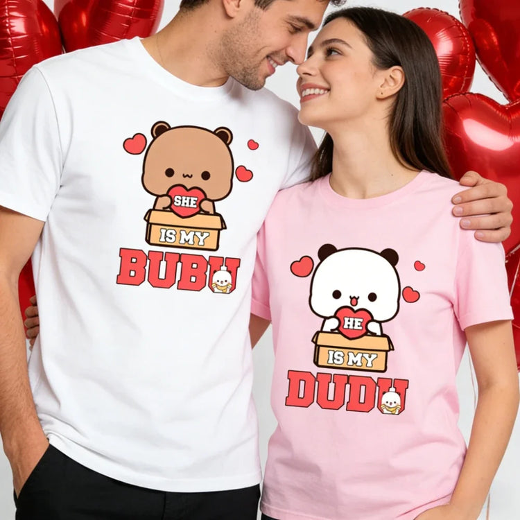 Bubu Dudu Felpa per coppia abbinata Simpatico regalo di anniversario Abbigliamento Uomo Donna Vita quotidiana Maglietta casual in cotone Coppia Orso Tee