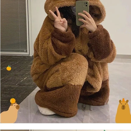 Winter Capybara Cosplay Costume Robes Adult Kigurumi Unicorn Onesie Anime Nightgown Halloween Cartoon Pajamas Sleepwear