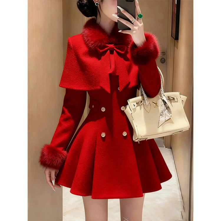 Elegant Mini Dress with Belt Cowl Neck Coat Fragrance Style Lightweight Autumn Fashion New Arrival for Women
