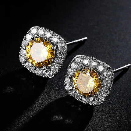 ZAKOL Classic White Square CZ Orecchini Della Stud Per Le Donne Squisite Rotondo Cubic Zirconia Cristallo Orecchini Regalo platinumshop