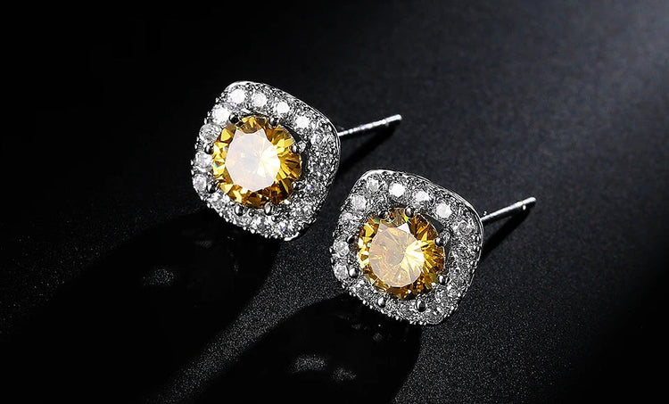 ZAKOL Classic White Square CZ Orecchini Della Stud Per Le Donne Squisite Rotondo Cubic Zirconia Cristallo Orecchini Regalo platinumshop