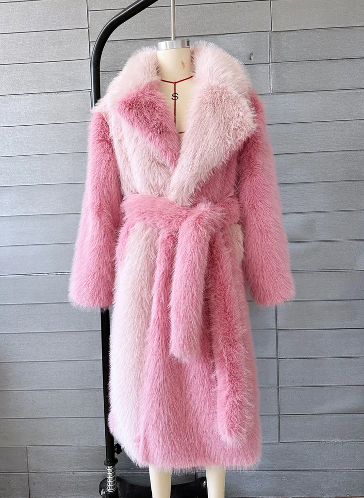 ZADORIN New Spliced Oversize Belted Long Faux Fur Coat Woman Winter Clothes Furry Jacket Fur Faux Coat New in Coats & Jackets