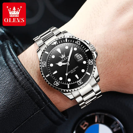 OLEVS Orologi da uomo Trend Luxury Cinturino in acciaio pregiato Grande data Orologio da polso al quarzo di marca originale per uomo Impermeabile luminoso 5885 Nuovo platinumshop