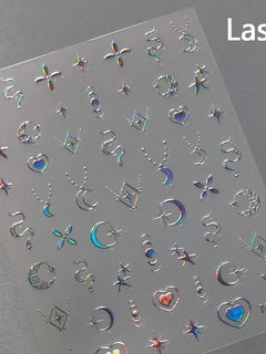 Punk Glitter Powder Blue Pink Star Charm Laser Silver Gold Starlight Rhinestones Moon DIY Nail Art Stickers Manicure Tool Decals