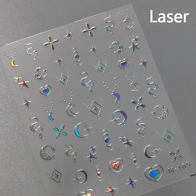 Punk Glitter Powder Blue Pink Star Charm Laser Silver Gold Starlight Rhinestones Moon DIY Nail Art Stickers Manicure Tool Decals