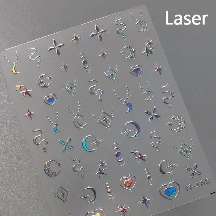 Punk Glitter Powder Blue Pink Star Charm Laser Silver Gold Starlight Rhinestones Moon DIY Nail Art Stickers Manicure Tool Decals