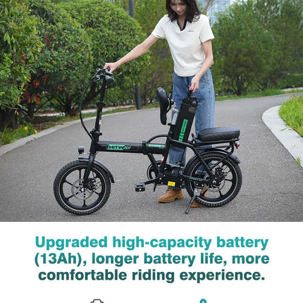 Bicicletta elettrica HITWAY, E-Bike pieghevole, Bici da città, Batteria al litio 36V/13Ah, Autonomia elettrica fino a 35-90 km