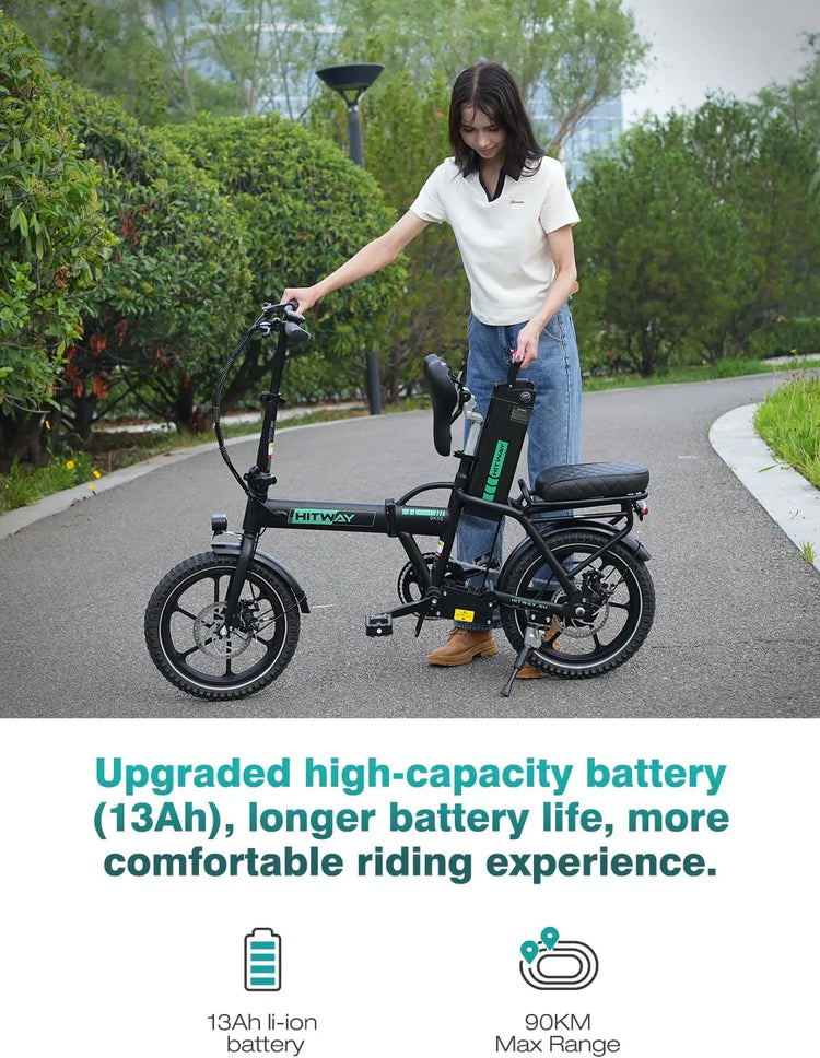 Bicicletta elettrica HITWAY, E-Bike pieghevole, Bici da città, Batteria al litio 36V/13Ah, Autonomia elettrica fino a 35-90 km