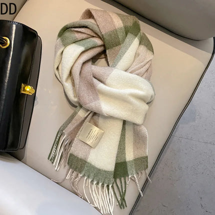 High Quality 100% Pure Wool Scarf Women Classic Chic  Autumn Winter Colorful Plaid Tassel Warm Muffler Female Thermal Shawl Lady
