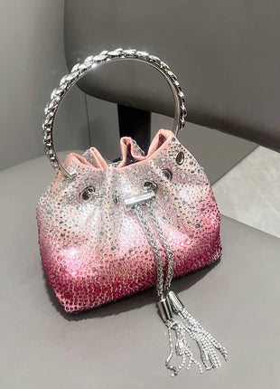 Handle Rhinestones Evening clutch Bag Purses and handbag luxury Designer shoulder bag Shiny Crystal Clutch purse bucket bag PlatiNum