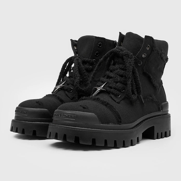 Four cornered star thick soled men high top boots European American anti kick height increasing anti slip retro motorcycle boots